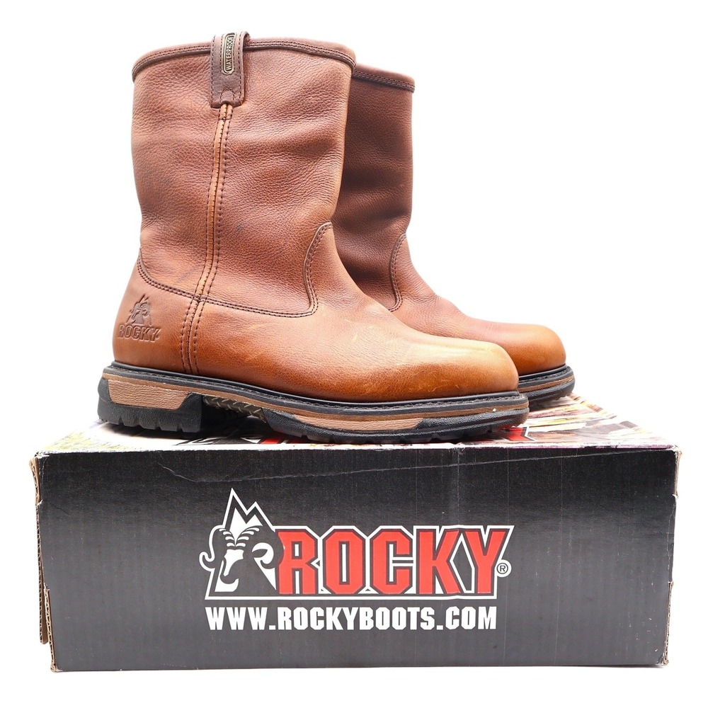Rocky IronClad Wellington 11 Mens 11M Tan Leather Waterproof Work Boots NEW